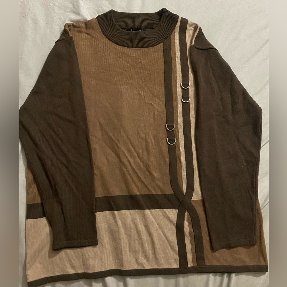 brown color block sweater with ring detailing